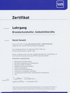 Zertifikat Brandschutzhelfer VdS Brandschutzhelfer